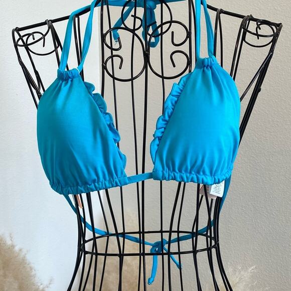 Vitamin A Reversible Blue Ruffle Triangle Bikini Top NEW Small/6 - Picture 1 of 7